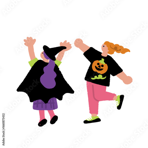 ハロウィンの仮装をする女性の手書きイラスト