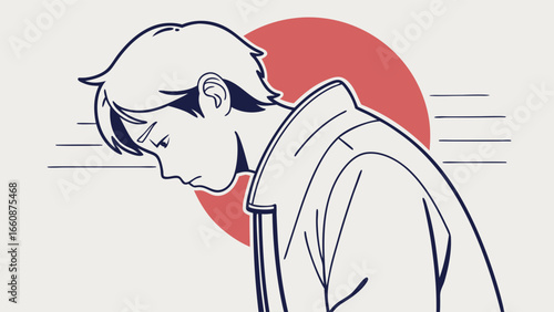 A man with his head down.