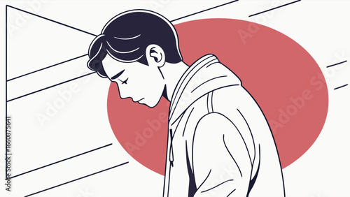 Young man looking down feeling sad.