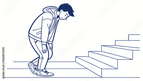 A man feeling sad on stairs.