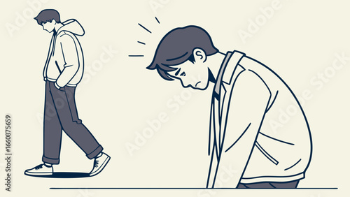 Illustration of two boys experiencing social isolation and sadness.