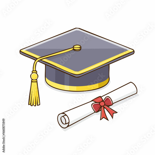 Graduation cap and diploma illustration.