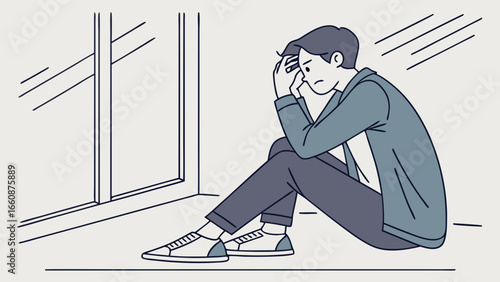 A man sitting alone looking sad.