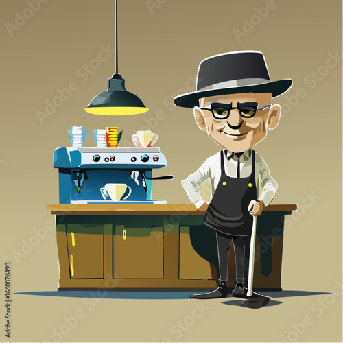  Sensory-masterful cartoon icon blending blind barista craft with urban slam poetry in LA cafés
