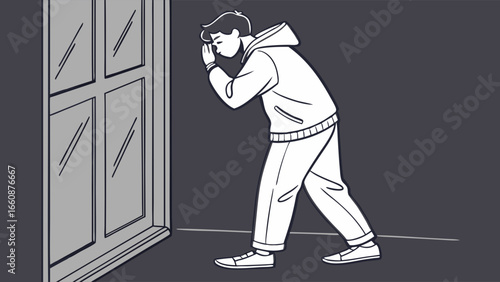 Man peeking around a corner cautiously.