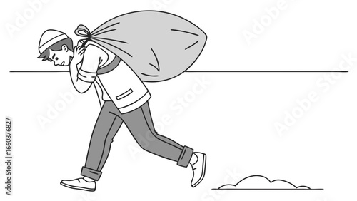 man carrying large bag on back.