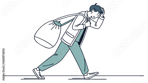 Man walking with a heavy bag.