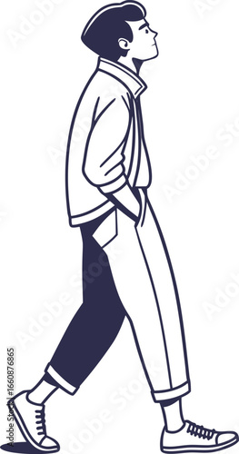walking man, black and white, side view clip art preview