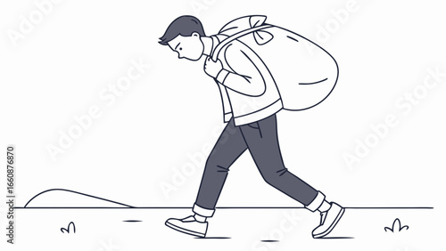 Man walking with a large backpack.