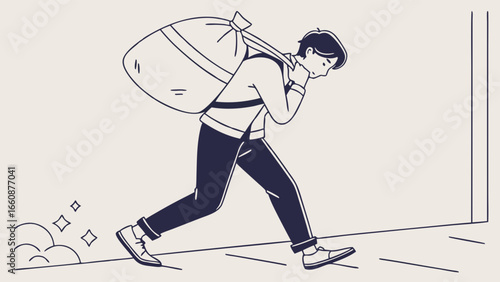 A man carrying a large bag on his back.