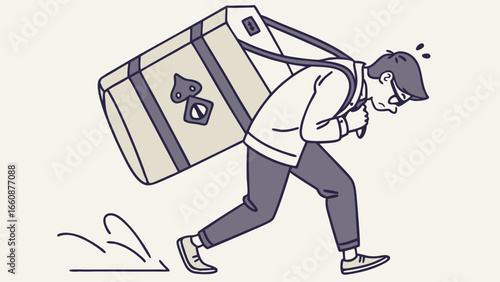 Man carrying a large insulated food delivery bag on his back.