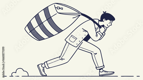 Businessman running with heavy load stress.