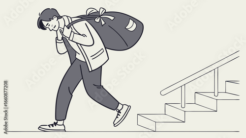 A man struggling under heavy load.