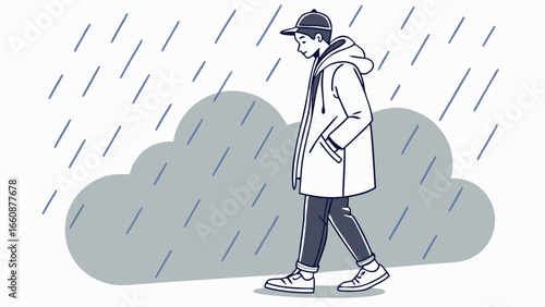 Man walking alone on a rainy day.