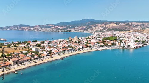 Wallpaper Mural 4k drone video of Dikili's magnificent town Candarli With castle and fascinating peninsula view. Izmir in Turkiye. Torontodigital.ca