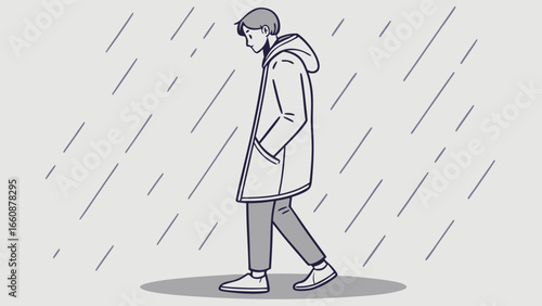 Person walking alone in the rain.