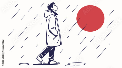 Person walking alone in the rain.