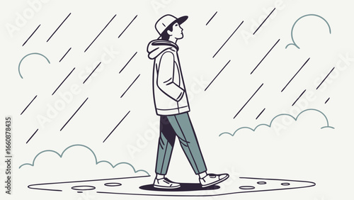 a man walking in the rain.