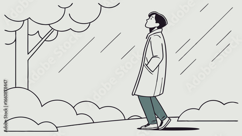 man walking alone in the rain.