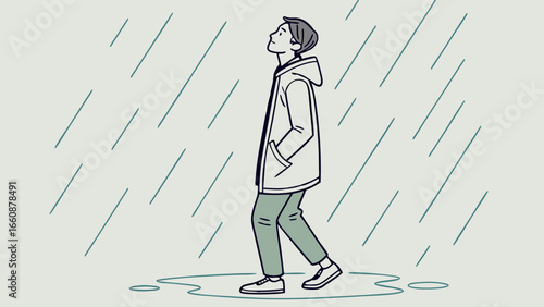 a man walking alone in the rain.
