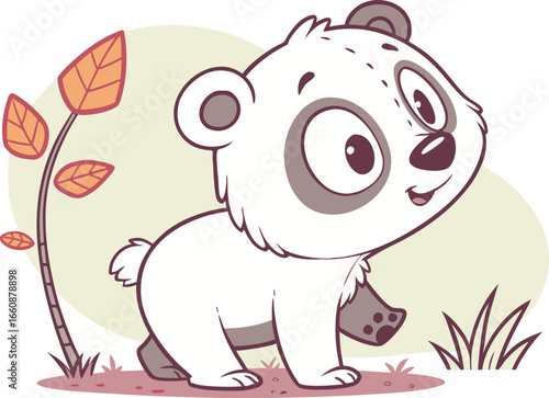 Cute cartoon vector illustration of a happy baby panda walking outdoors 