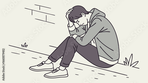 A man sitting alone feeling sad.