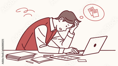 Overwhelmed businessman struggling with workload stress.