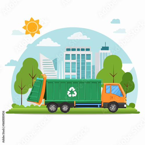 廃棄物処理業とリサイクルサービスを表すベクターイラスト