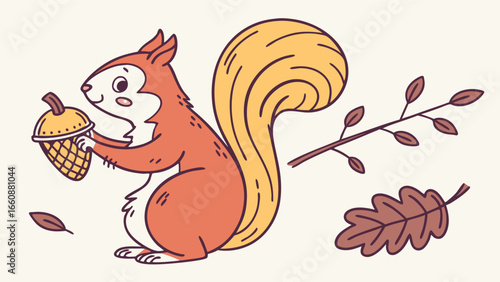 A cartoon squirrel holding an acorn.