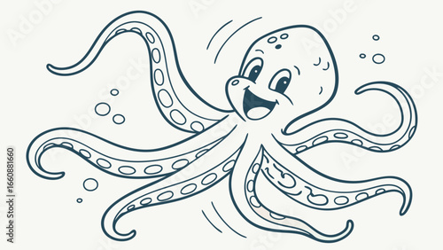 A cheerful cartoon octopus swimming underwater.