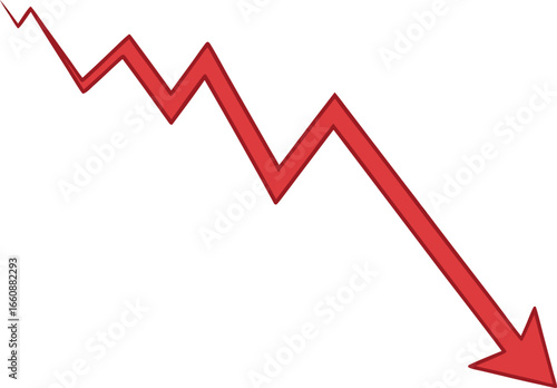 Vector illustration of a red downward arrow in zigzag style
