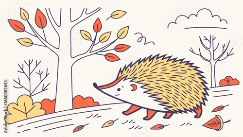 A hedgehog walking on a fall day.