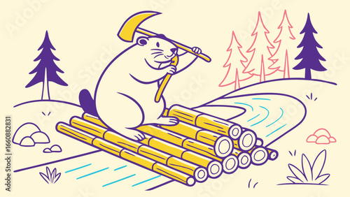 A cartoon beaver in a hard hat.