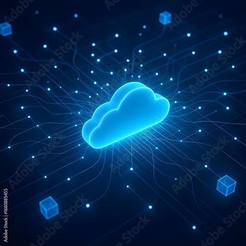 Abstract 3D render of cloud computing network