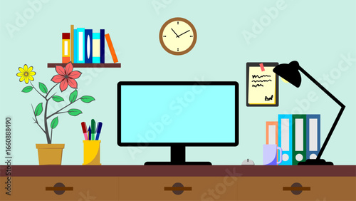 Modern Home Office Workspace, Digital Workspace and Study Desk, Organized Desktop Illustration