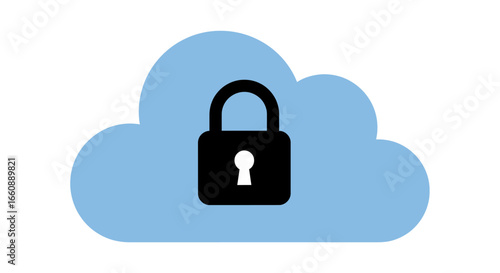 A light blue cloud with a black padlock centered on it, symbolizing cloud security and data protection.