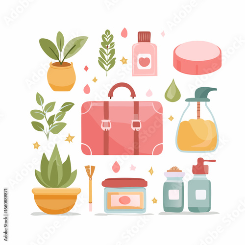 Travel essentials and plant care items.
