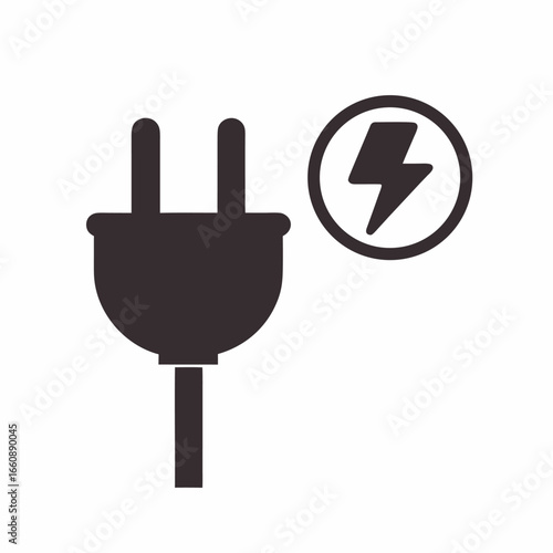 Electric plug with lightning bolt symbol for power and energy