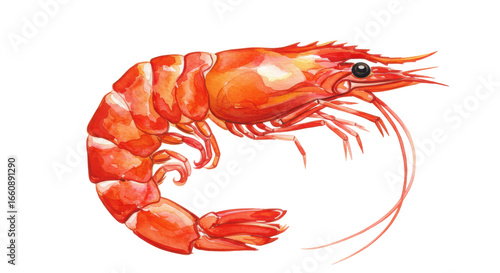 Vibrant watercolor shrimp illustration with vivid colors beautifully designed isolated on white background