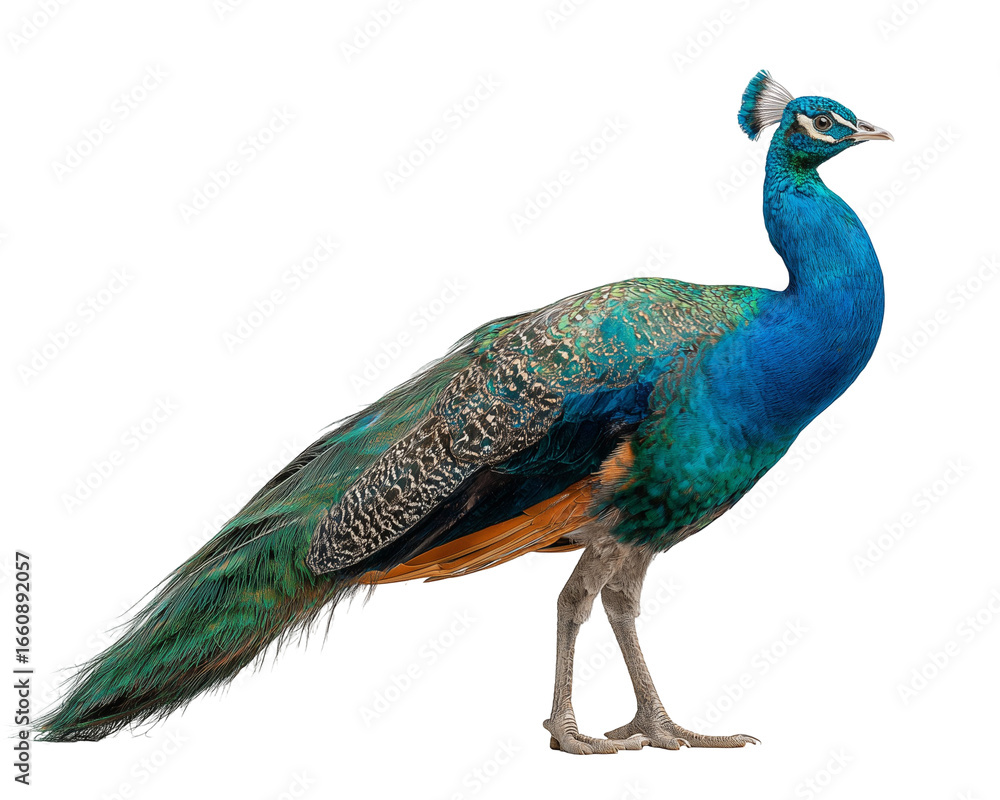 Fototapeta premium Standing peacock with vibrant plumage
