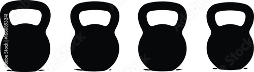 Set of black kettlebell silhouettes isolated on white background, vector illustration for fitness, gym equipment, strength training, or icons