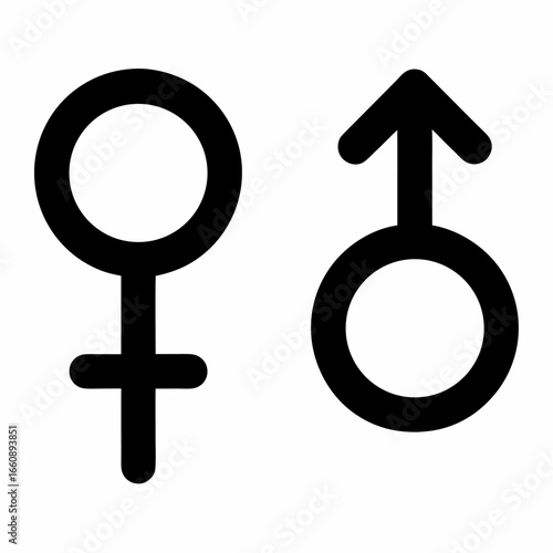 Female and male gender symbols side by side in black and white