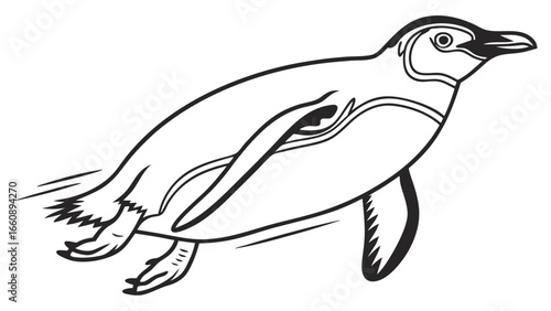 Dynamic Swimming Penguin Line Art Illustration