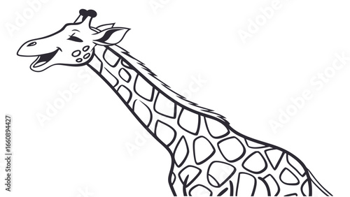 Happy Cartoon Giraffe Line Art Illustration on White Background