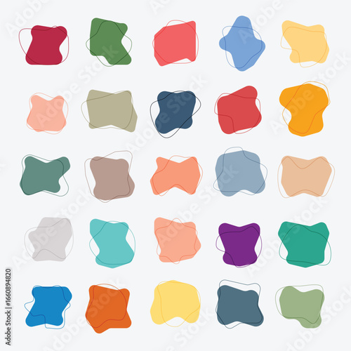 Random abstract liquid organic irregular blotch shapes flat style design fluid illustration set banner simple shape template for presentation design, flyer, isolated on white background