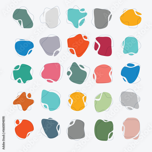 Random abstract liquid organic irregular blotch shapes flat style design fluid illustration set banner simple shape template for presentation design, flyer, isolated on white background