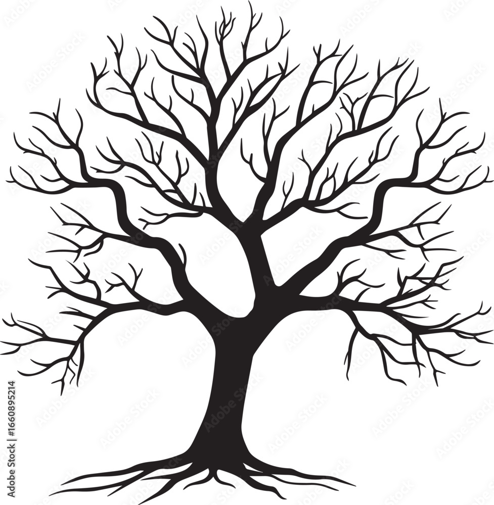 Obraz premium a 2d vector silhouette of a leafless tree that is symmetrical icon black vector illustration