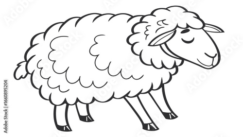 Cute Cartoon Sheep Outline Illustration for Coloring Book and Kids' Activities