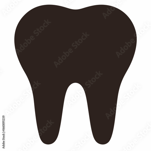 A dark brown tooth icon on a white background
