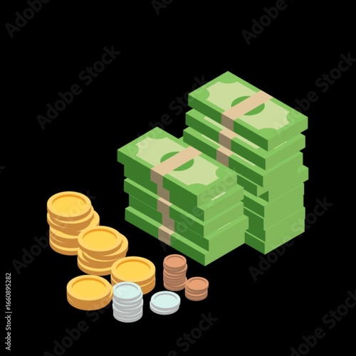 Money.mov Stacks of Cash and Coins - Financial Success, Wealth, and Prosperity